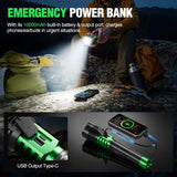 WdtPro Rechargeable LED Flashlights High Lumens, Super Bright 90000LM Rechargeable Flashlight with LCD Display, 5 Modes & Waterproof Powerful 10000mAh 30H Flashlight for Camping Emergency Green