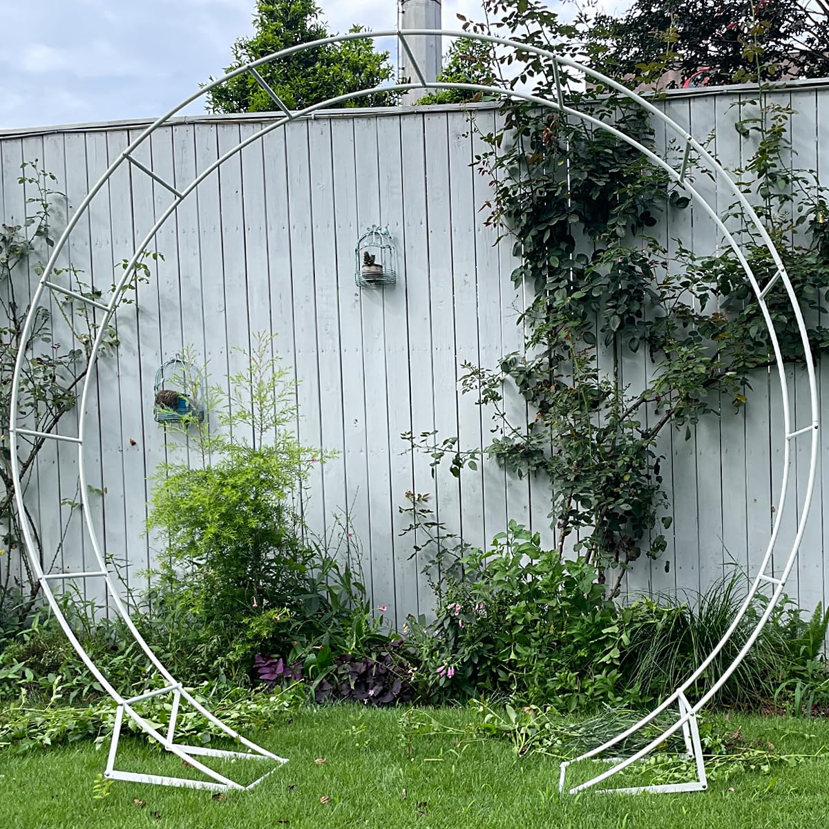 LeJoy Garden Round Wedding Arch 6.5ft Metal Backdrop Stand with Base