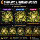 suddus Solar Garden Lights Outdoor Waterproof Decorative, 2Pack 150LED Firework Lights, Solar Fairy Lights for Yard, Garden, Party, Patio, Pathway, Flowerbed - Warm White