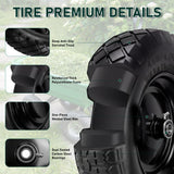 Upgraded 16" Flat Free Wheelbarrow Tire and Wheel, 4.80/4.00-8 Heavy Duty Solid Tire with 5/8" & 3/4" Bearings, 3"-7" Adjustable Hub - Universal for Wheelbarrows, Garden Trailer/Hand Truck - Black