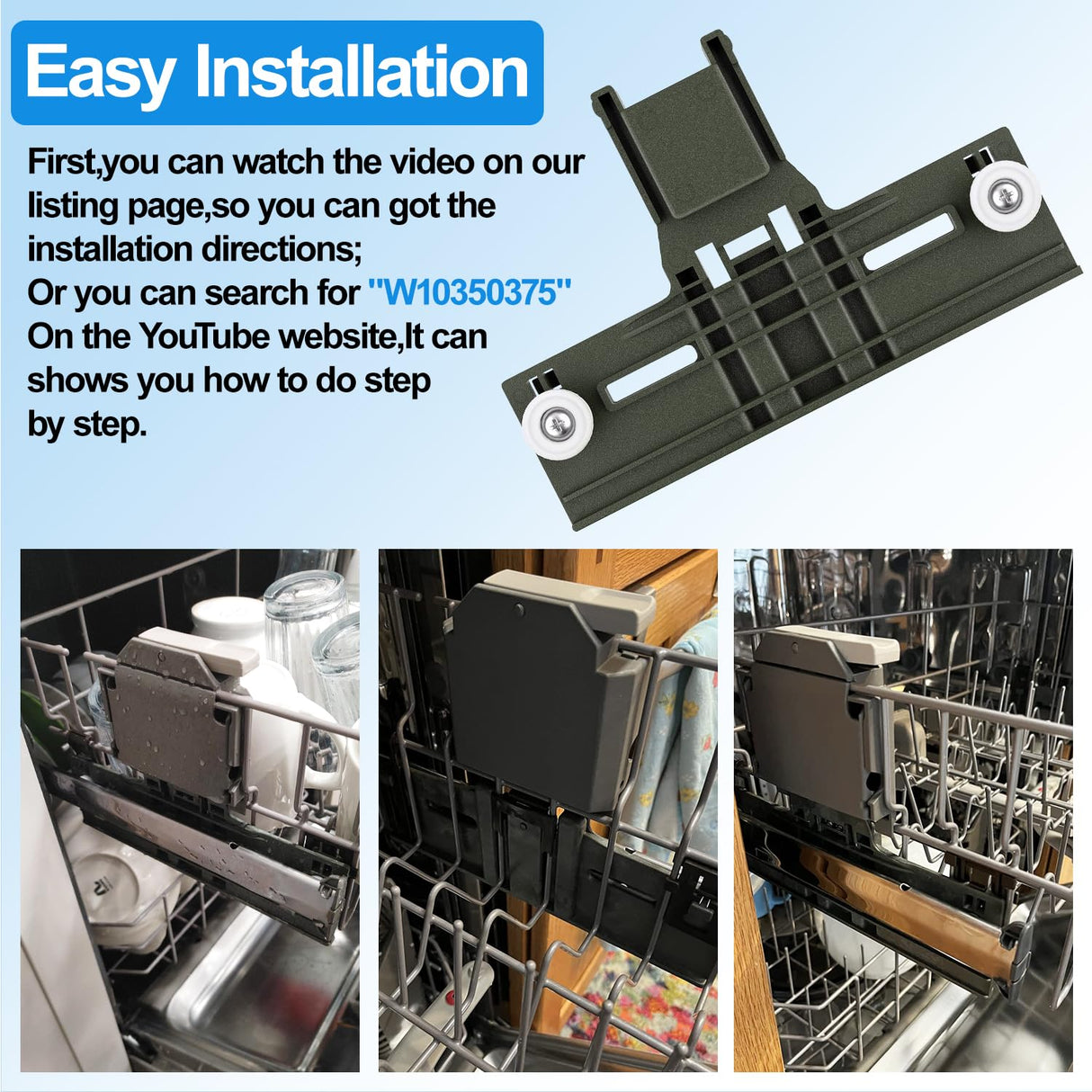Upgraded W10350375 W10712395 Dishwasher Top Rack Adjuster Parts for Whirlpool WDTA50SAHZ0 Dishwasher Parts WDT750SAHZ0 WDT730PAHZ0 WDT970SAHZ0 Upper Rack Parts,For Kenmore 665 Dishwasher Top Rack Part