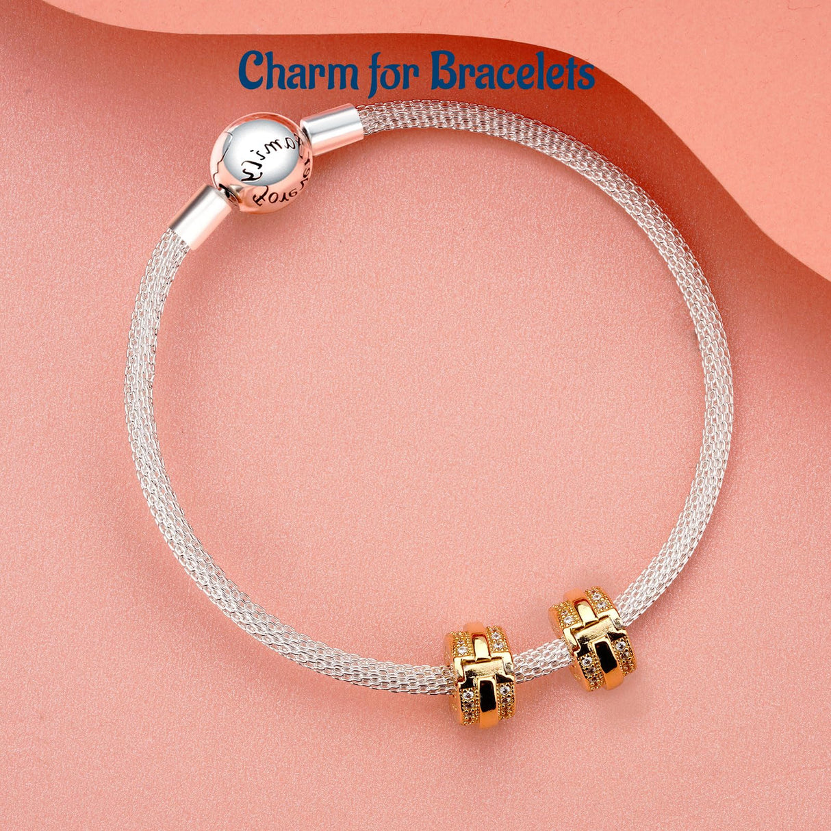 Amuefer 14K Gold Plated Sparkling Pavé Lines Clip Charms for Bracelets 925 Sterling Silver with Cubic Zirconia Spacer Bead Birthday Christmas Jewelry Gifts for Women(2 Pcs)
