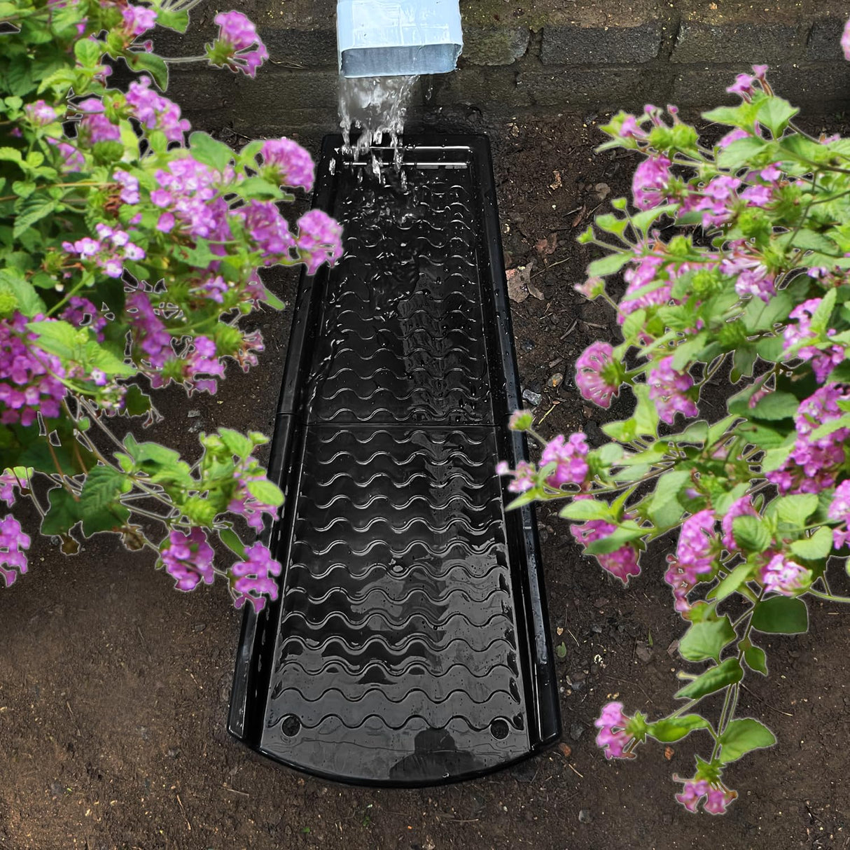 NAACOO 2 Pack Downspout Splash Block, 24" Rain Gutter Downspout Extensions/Extender with 4pc Fixing Nails, Drainage to Protect House Foundations(4 Piece|Black)