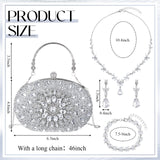 Quelay 4 Pcs Purse Rhinestone Jewelry Set for Wedding Bridal Women Evening Clutch Bag Necklace Dangle Earrings Bracelets(Silver,Stylish Style)