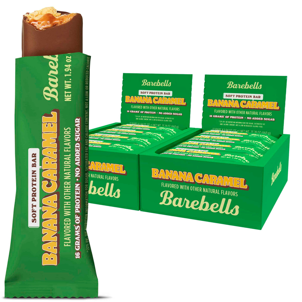 Barebells Soft Protein Bars Banana Caramel - 24 Bars (2 Packs of 12) - Protein Snacks with 16g of High Protein - Fluffy Chocolate Treat with 2g of Total Sugars - Soft Protein Snack & Breakfast Bars