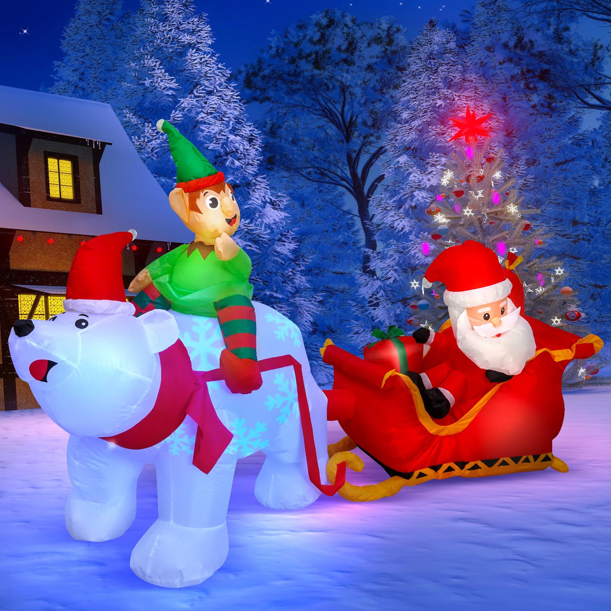 Max Fun 9.5Ft Christmas Inflatables Outdoors Decorations Santa Claus on Sleigh LEDs Build-in Blow Up Christmas Yard Inflatable Decoration for Outdoor Indoor Garden Lawn