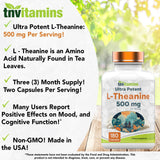 L-Theanine 500 mg Per Serving - 180 Capsules | Keep Calm, Cool, Collected, Alert, & Focused | L-Theanine Supplement May Support Mood, Brain, & Cognitive Function* | Non-GMO, Made in The USA!
