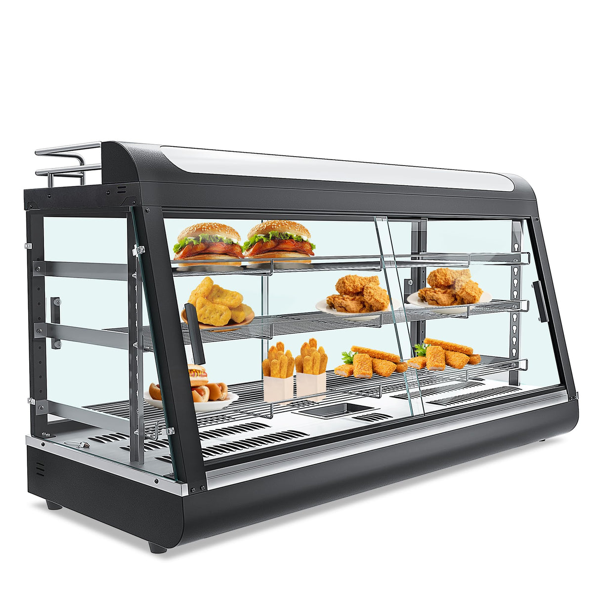 3-Shelf Commercial Food Warmer Display w/Top Rack, 44" Countertop Warmers Hot Box for Pizza/Pretzel/for Food Display, Heated Holding Cabinet Glass case, with LED Lighting for Buffet Restaurant