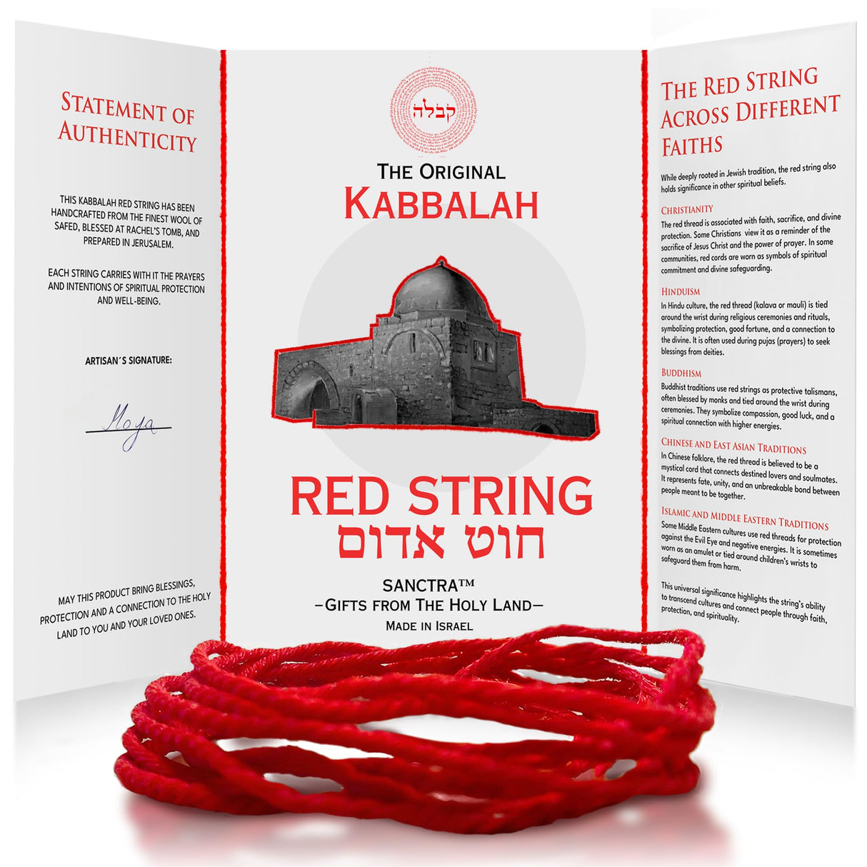 The Original Kabbalah Red String, Handmade and Blessed in The Holy Land, 100% Wool Strand, 60" Long for up to 7 Evil Eye Bracelets -incl. Prayer, Instructions & SOA