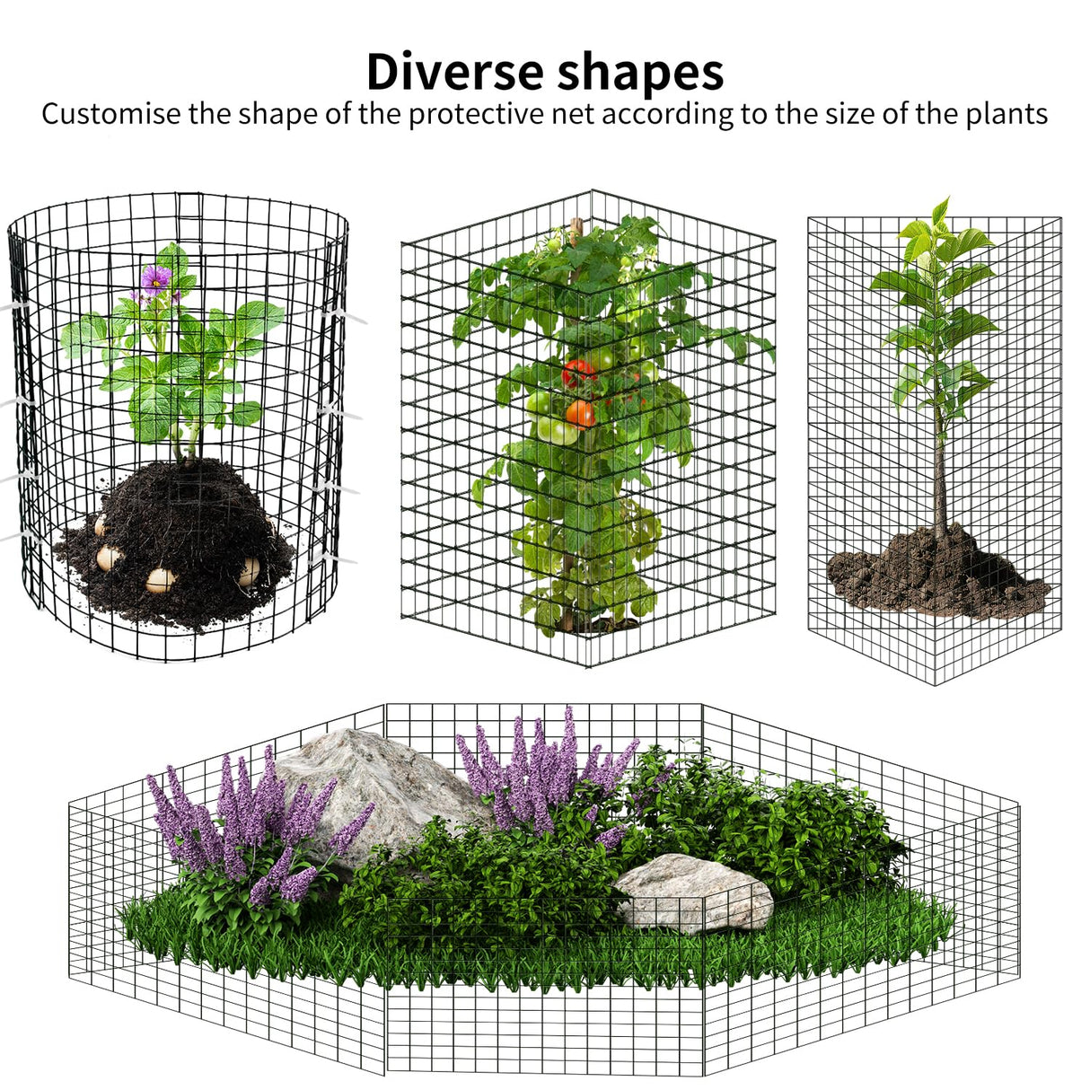 Wedmetal 30 Pcs Plant Protectors from Animals,Protect Plants from Deer 10 Sets Metal Plant Cages Animal Intrusion Barrier Wire Mesh Easy to Assemble/Store Vegetable Garden Protection 12 * 12“