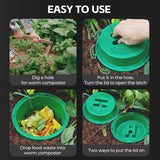 TOP XIAN 2-Pack Inground Worm Composter, Outdoor Worm Compost Bin for Garden Beds & Home Use, Vermicomposting Bin for Beginners (9.5x9.5x10.8Inch), Green