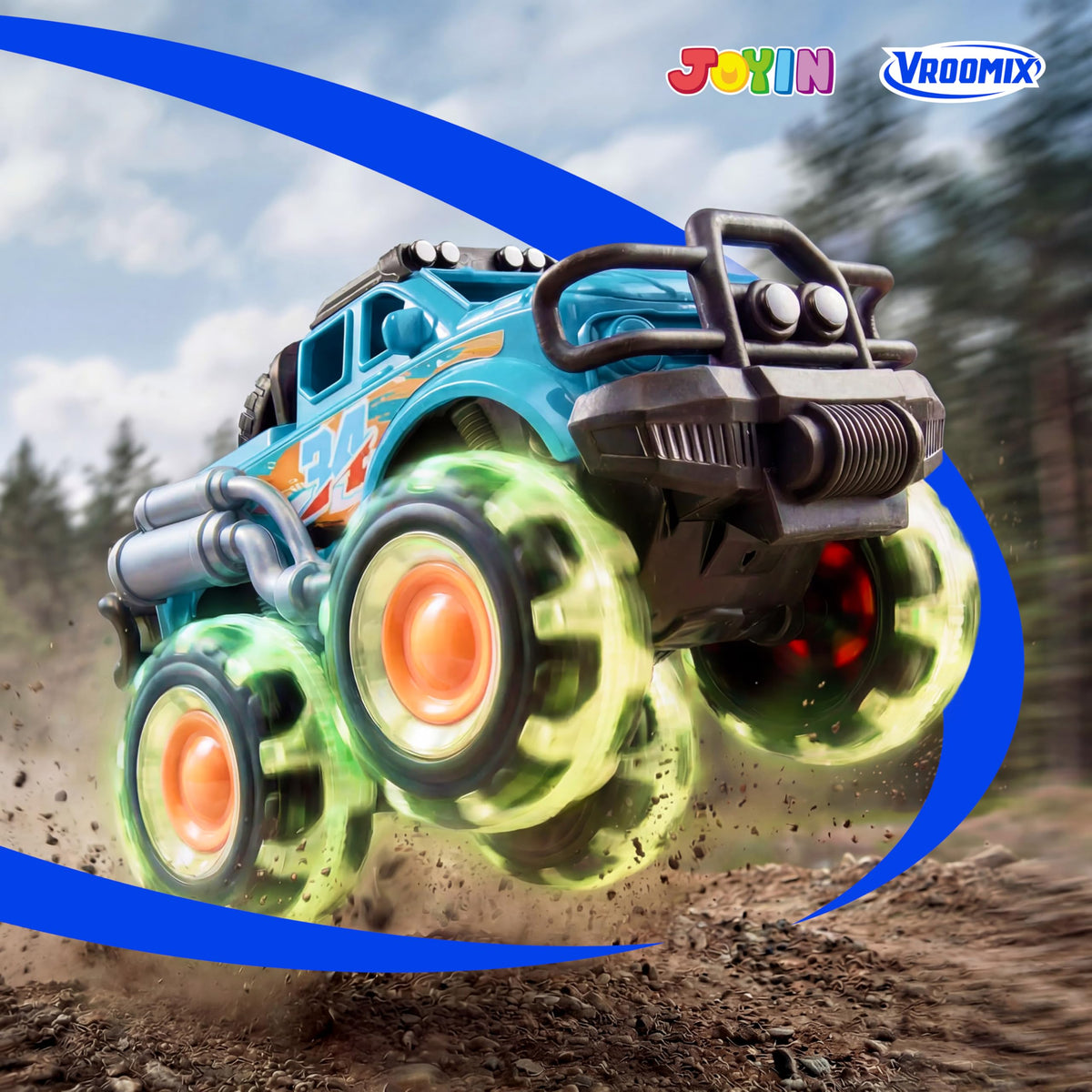 Vroomix 3 Pack Monster Truck Toy - Toy Truck with Flashing LED Wheels - Light-Up Friction-Powered Cars for Kids - Boys Girls Birthday Gift