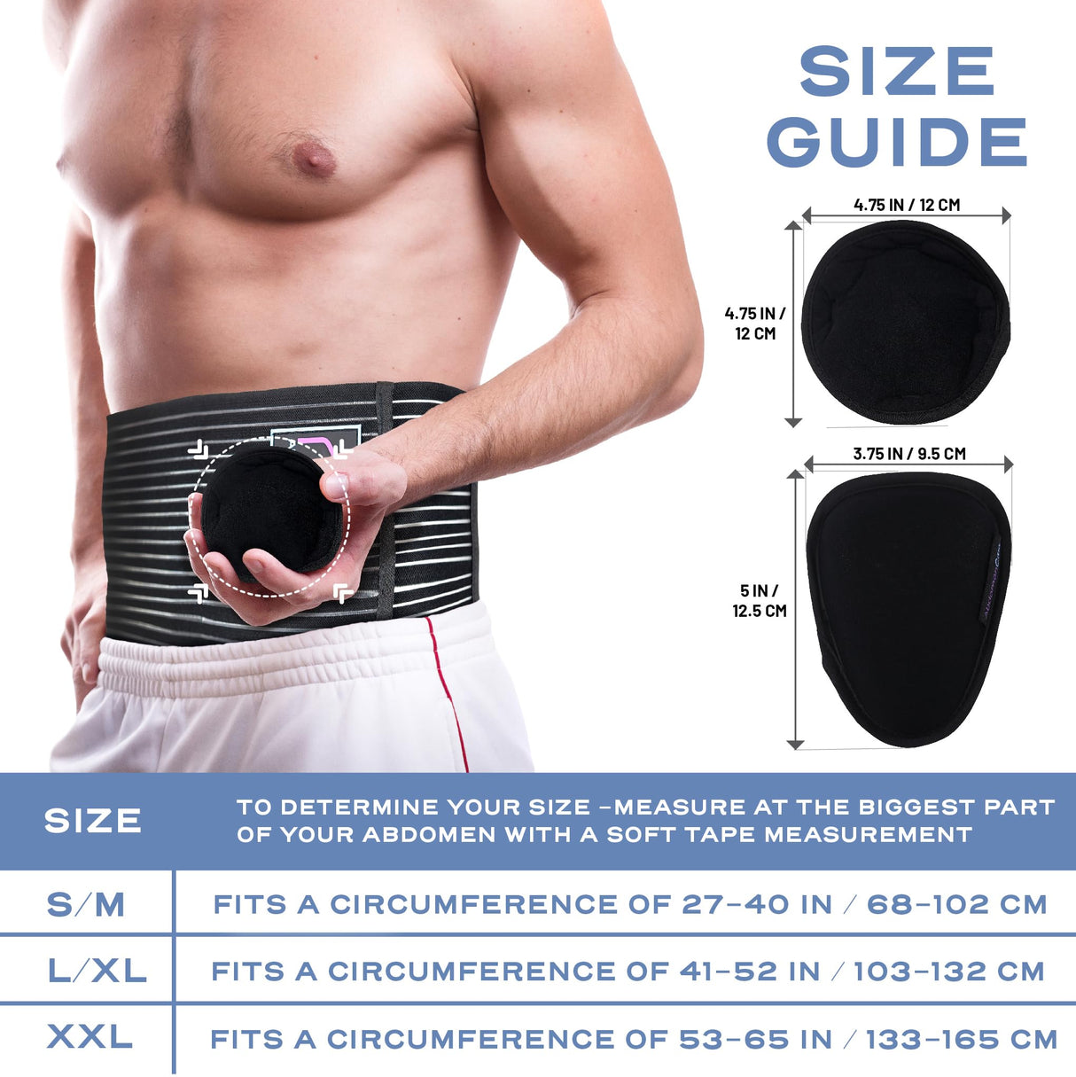 Abdomencare Umbilical Hernia Belt for Men and Women | Abdominal Hernia Belt for Women & Men with 2 Unique Compression Pads | Belly Button Umbilical Hernia Belts for Men | Hernia Support Binder | L/XL