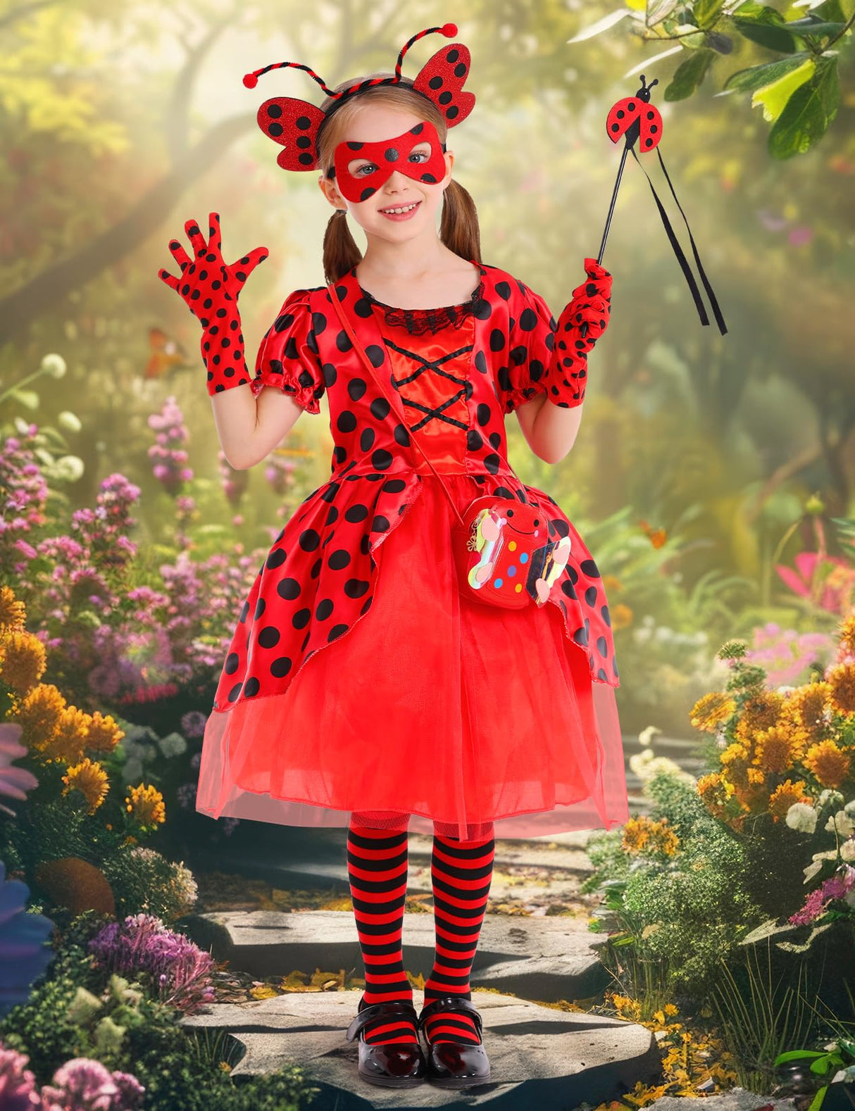 Ladybug Costume Lady Bug Costumes for Girls Halloween Costumes for Kids Toddler Costume Ladybug Dress Ladybird Dress Up for Birthday Christmas 7-8 Years
