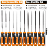 REXBETI 19Pcs Metal Needle File Set, Small Diamond Files, 12Pcs Jewlers Files and Steel Files for Precision Metal and Woodworking with 6Pcs Sandpaper, Metal Brush and Carry Case