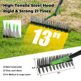 Thatch Rake, 51" Lawn Thatching Rake for Cleaning Dead Grass, 13 Inch Wide Heavy Duty 21 Teeth Steel Metal Rakes, Landscaping Raking Garden Tools for Lawn Care Loosening Leveling Soil Mulch