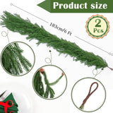 Hananona 2 Pcs 6 Ft Artificial Norfolk Pine Garlands, Real Touch Winter Pine Garland, Green Artificial Greenery Garland for Table, Mantle, Wall, Indoor, Outdoor Christmas Decorations (2, 6 FT)