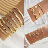 IFKM Gold Jewelry Set For Women, 14k Gold Plated Multi Layer Necklaces Bracelets Stackable Knuckle Rings Hoop Earrings set, Trendy Elegance Charms Non Tarnish Minimalist Textured Boho Jewelry Gift