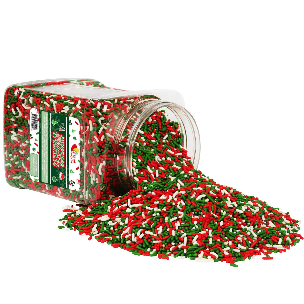 Christmas Sprinkles Bulk - 2.2 LB - Xmas Tree Jimmies - Red, Green & White Confetti for Dessert Decorating - Holiday Baking Toppings for Gingerbread, Cupcakes, Cookies, Cake Pops