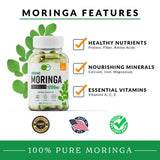Vitahuma Organic Moringa, Nutrient-Dense Antioxidant Support With Vitamin C, A, E, Calcium, Potassium, Iron, Magnesium, Protein & Amino Acids for Hydration & Energy, Vegan, 1200 MG Per Serving, 30 Day Supply