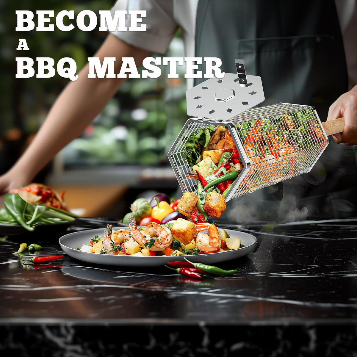 Rolling Grill Basket, Grilling Accessories, Outdoor Camping, Gifts for Men