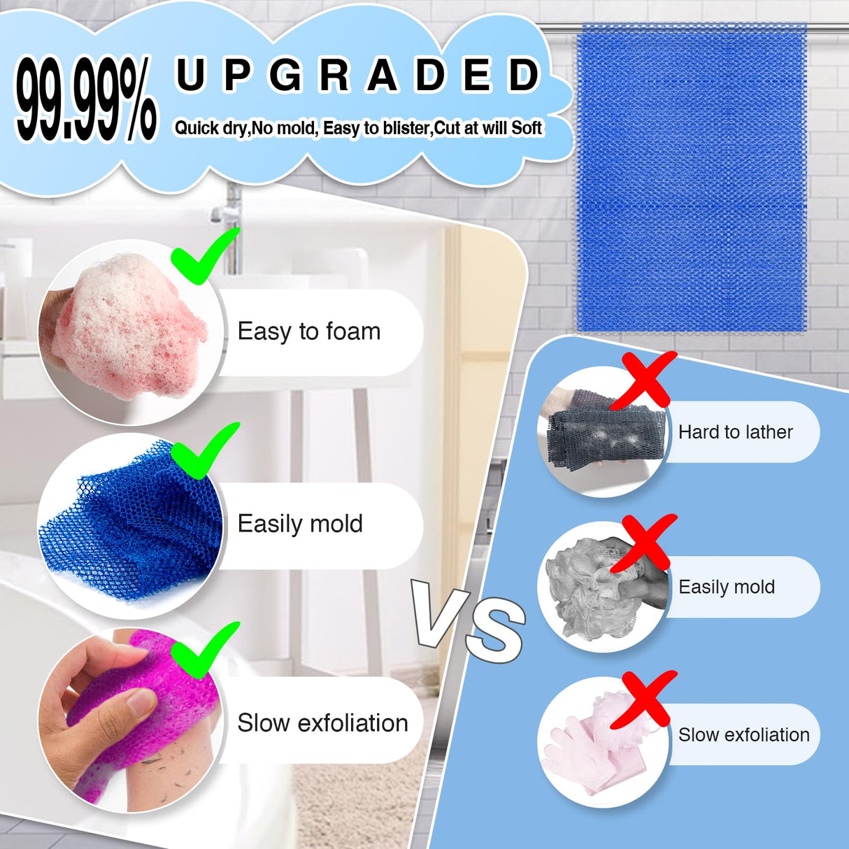 4 Pieces African Net Sponge – Premium African Net Sponge for Deep Exfoliation Quick-Dry and Reusable Mesh for Smooth Skin（Yellow Pink Purple Blue）