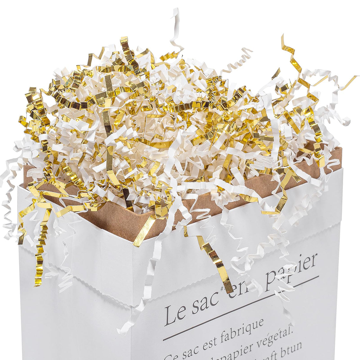Mefleet 2 LB Crinkle Cut Paper Shred Filler White & Gold Crinkle Shredded Paper for Gift Box - Gift Basket Bag Filler - Grass Cushion Stuffing for Christmas Holiday Packaging Wrapping