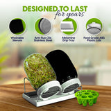 Premium Seed Sprouting Kit & Green Onion Regrower – 2 Wide-Mouth Mason Jars with Sprout Lids, Stainless Stand, Drain Tray, Blackout Sleeves & Cleaning Brush for Broccoli, Alfalfa & Mung Beans