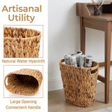 Pumtus Woven Trash Can, Handwoven Bathroom Waste Basket with Built-in Handles, Water Hyacinth Storage Bin, Garbage Laundry Magazine Container for Bedroom, Kitchen, Office, Utility Room