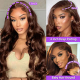 Chocolate Brown Lace Front Wig 13x6 HD Body Wave Lace Front Wigs Human Hair Pre Plucked Colored Frontal Glueless Brown Human Hair Wig for Women with Baby Hair 180 Density 26 Inch