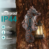 Goodeco Dragon Tree Hugger Garden Statue with Solar Lantern - 9.3 Inch Resin Dragon Decor for Outdoor, Perfect Dragon Gifts & Yard Decor（Bronze）