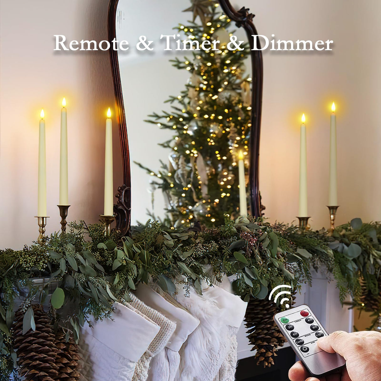 Homemory 12 Pcs Flameless Taper Candles with Remote Timer Dimmer, 11 inches Ivory Taper Candles Battery Operated, Plastic LED Candlesticks with Flickering Flame for Halloween Christmas Church Wedding