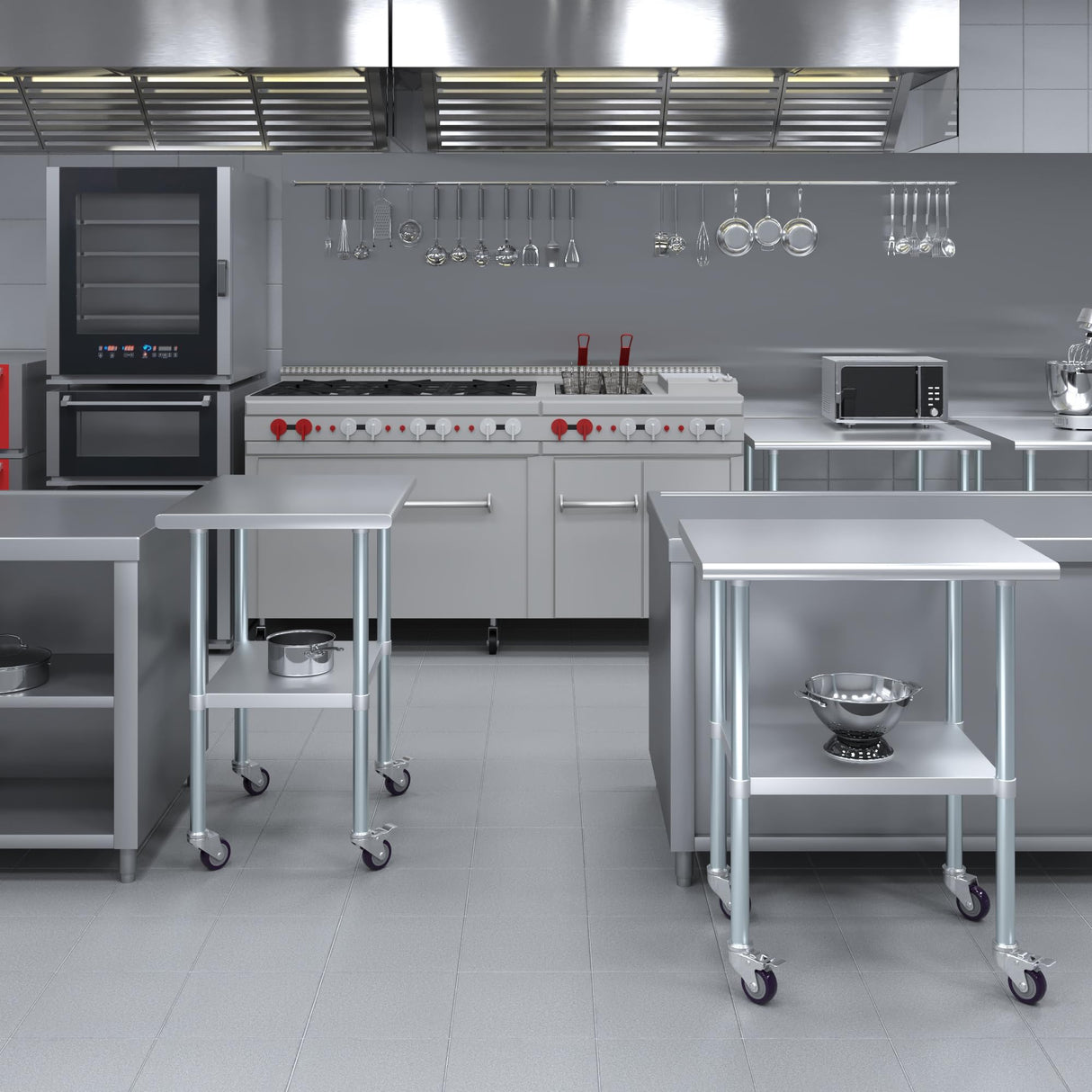 AmGood 24 in. x 30 in. Stainless Steel Work Table with Wheels | Metal Kitchen Food Prep Table | NSF