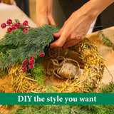 Watayo 60 Pcs Christmas Artificial Pine Branches with Red Berry Stems, 10.5" Faux Evergreen Norfolk Pine Cypress Leaves Stems, Fake Foliage Pine Needles Picks for DIY Craft Garland Home Decor