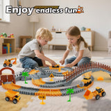 TGJH Construction Race Car Track Set for Kids - Flexible Engineering Toys with 2 Electric Cars, Birthday Gift for 3 4 5 6 7 Year Old Boys, DIY Road Games Playset with 220+ PCS