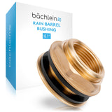 Bächlein Universal Rain Barrel Bushing - Brass Tank Bushing as Connection for Water Tap or Spigot including 2 Seals - Barrel Screw Connection with 1 Inch Internal Thread