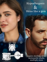 Moissanite Stud Earrings Sterling Silver Men's Earring14K White Gold Plated