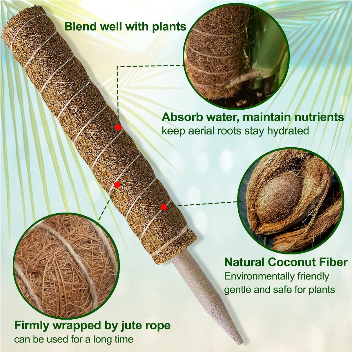 Fabulas Moss Pole 58.7 Inch - Monstera Plant Support 5 Pack, 17.5" and 12" Plant Stakes for Indoor Plants Coco Coir Moss Pole Sticks for Climbing Potted Live Plants, Pothos, Philodendron