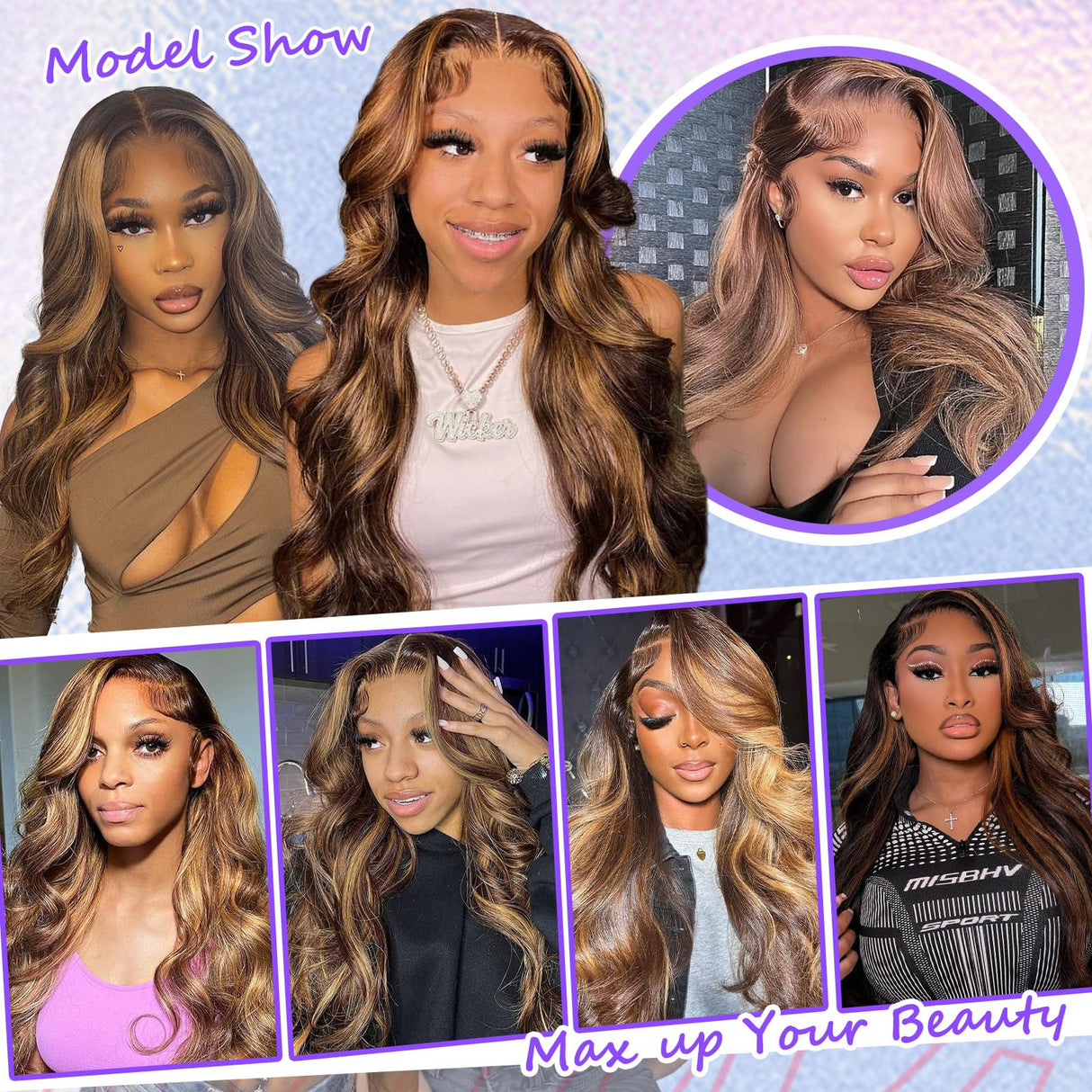 Honey Blonde Ombre Lace Front Wig Human Hair Highlight Body Wave 13X6 Lace Front Wigs Human Hair Pre Plucked HD Frontal 180 Density Glueless 4/27 Highlighted Human Hair Wig 26 Inch