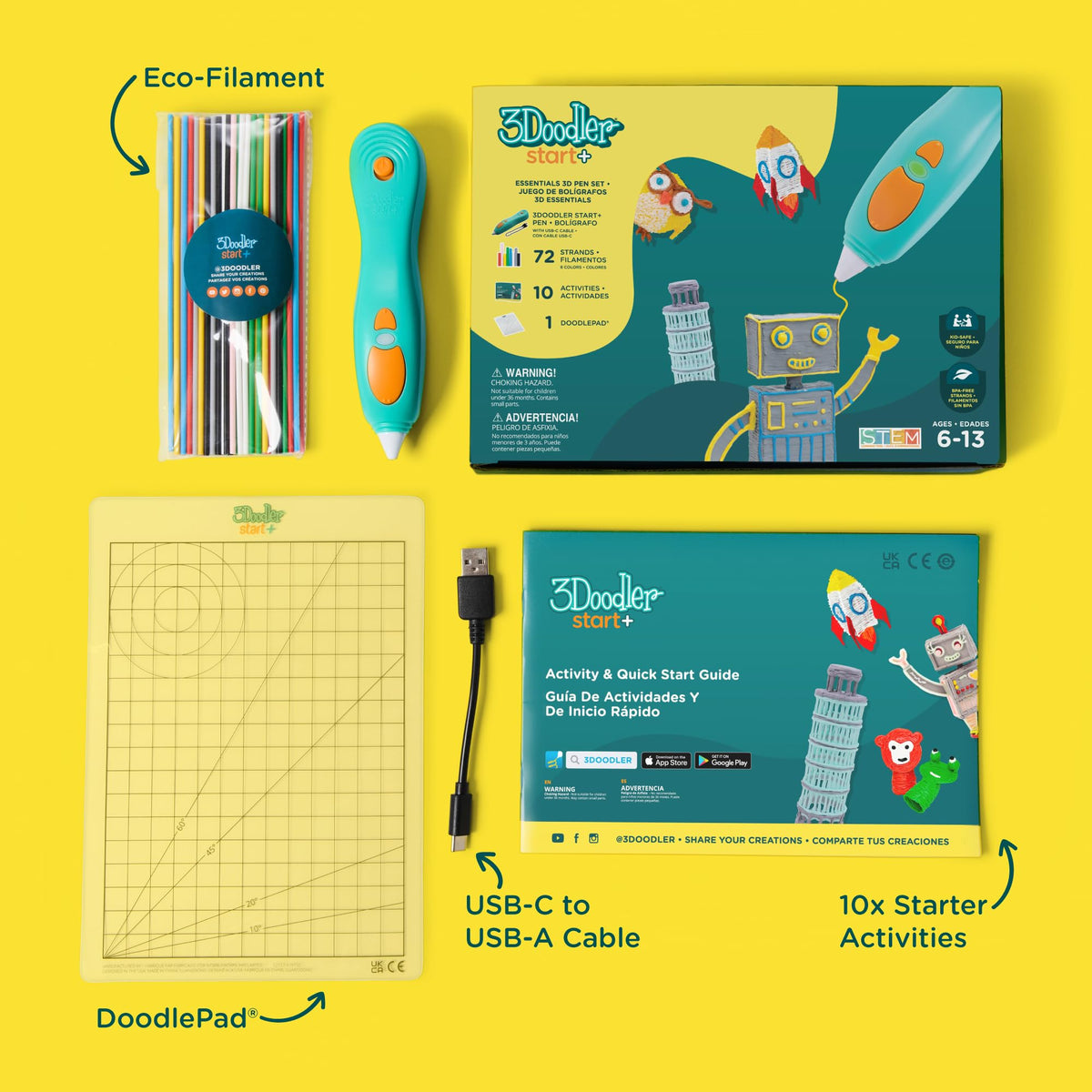 3Doodler Start+ Essentials 3D Pen Set for Kids, Easy to Use, Learn from Home Art, Educational STEM Toy for Boys & Girls Ages 6+