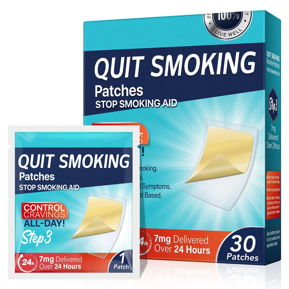Stop Aid,Step 3,30 Patches,7mg Delivered Over 24 Hours,Helping Quit Patch,Stop Patches