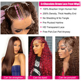 Aonou 200% Density Chocolate Brown Deep Wave Lace Front Wigs Human Hair 13x6 Deep Curly Human Hair Wigs for Women HD Transparent Lace Frontal Wet and Wavy Wigs Pre Plucked 100% Virgin Hair 28inch