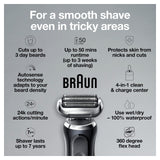 Braun Series 7 7075cc Electric Razor for Men with SmartCare Center, Beard Trimmer, Wet & Dry, Rechargeable, Cordless Foil Shaver, Black
