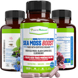 Power By Naturals Sea Moss Advanced with Black Seed Oil & Elderberry Capsules - Certified Organic Irish Sea Moss Capsules for Energy, Gut & Immune Support - Sea Moss Pills with (60+ Minerals) 60 Pills