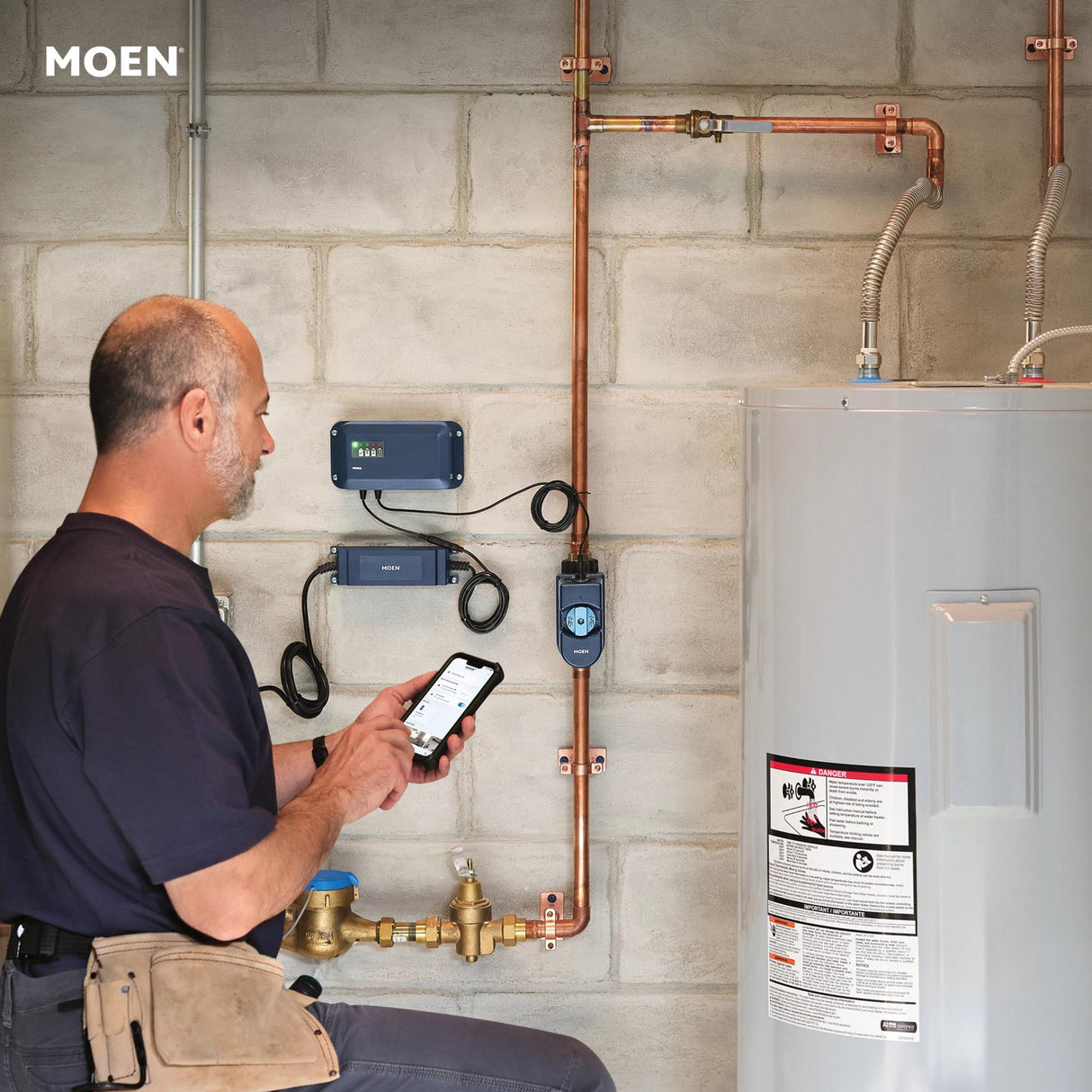 Moen Flo 3/4-inch Smart Water Shut Off Valve, Smart Home Water Monitor Leak Detector, Wifi Connected, App Enabled Flow Meter and Shutoff, 900-001
