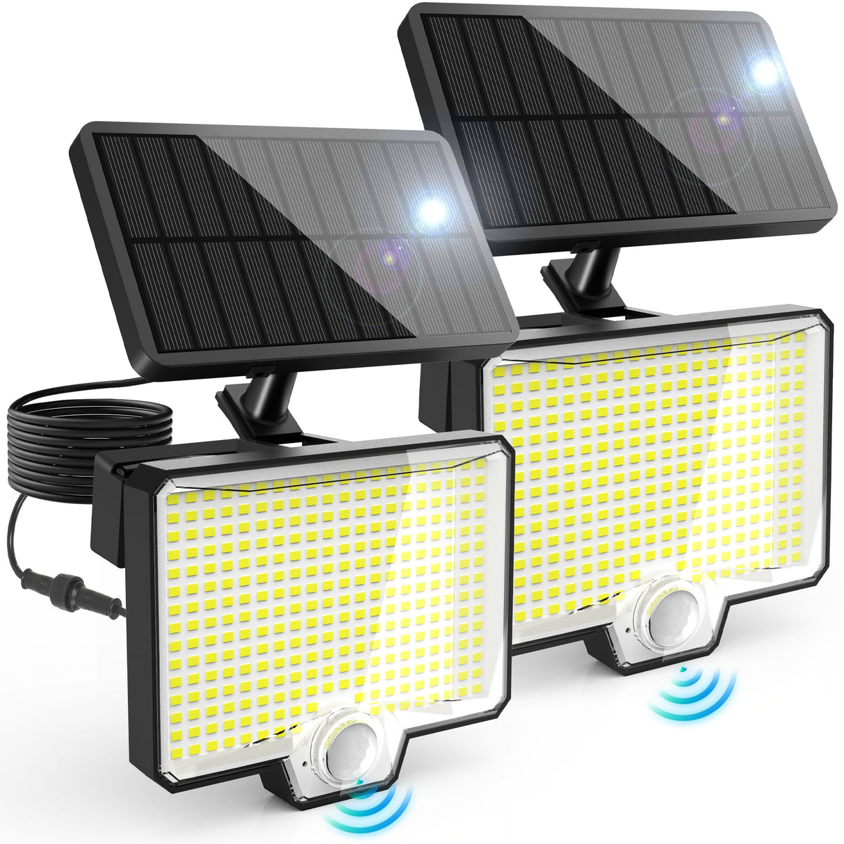 AUDERWIN 294 LED Split Solar Motion Sensor Outdoor Lights, 2600Lm Solar Flood Lights, IP67 Waterproof Outside Solar Powered Security Spot Lights for Porch Patio Yard Garage Fence Garden, 2 Pack Black