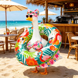 Ciyufavo 23 in Porch Goose Summer Outfit Bikini, Hawaiian Porch Goose Swimsuit Clothes Costume Accessories with Bow Glasses Swim Ring for 23" Summer Goose Garden Patio Statue Decor (Flamingos)