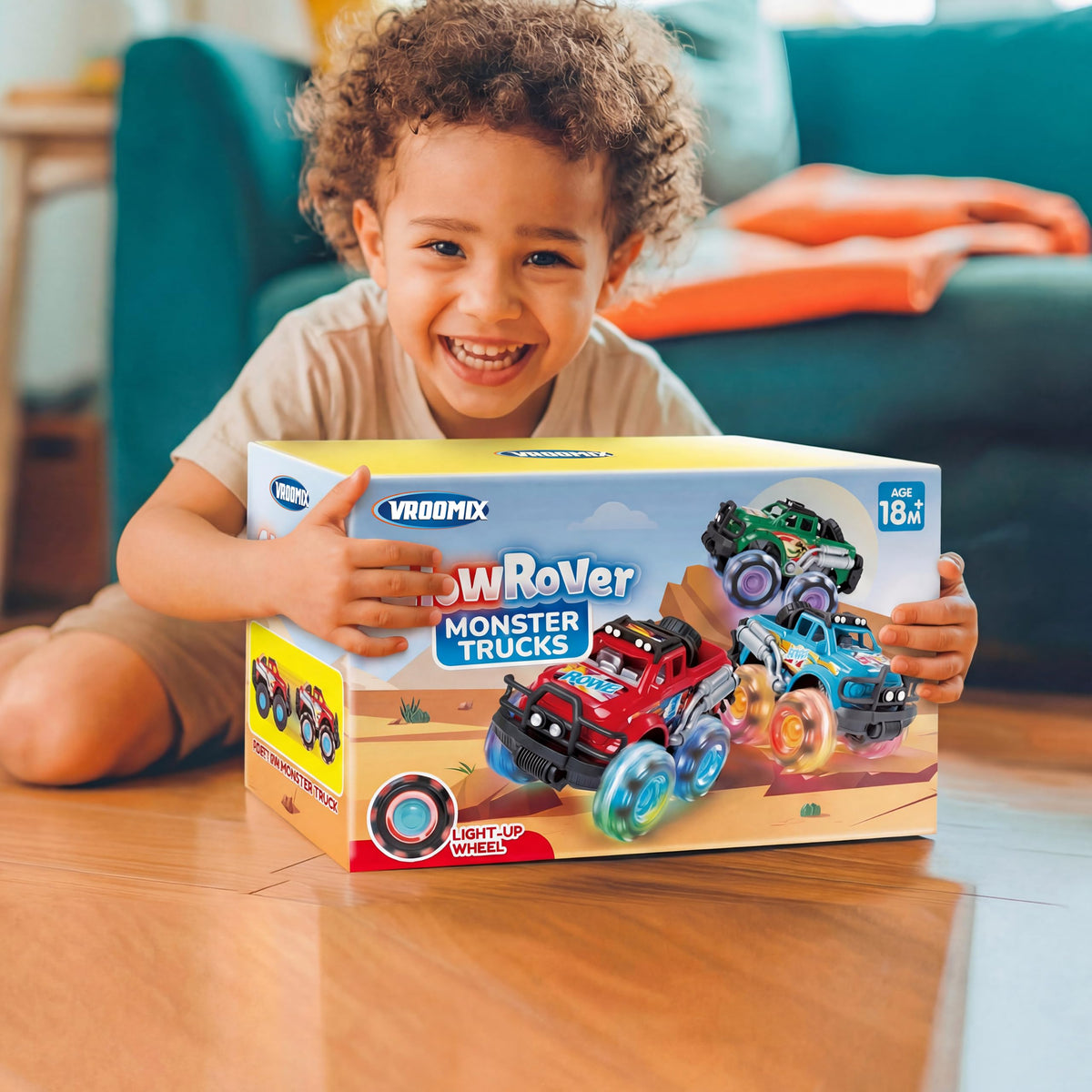 Vroomix 3 Pack Monster Truck Toy - Toy Truck with Flashing LED Wheels - Light-Up Friction-Powered Cars for Kids - Boys Girls Birthday Gift