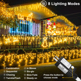 Nielfoi Warm White Christmas Lights Outdoor, 66ft 640 LED Icicle Lights for Outside House with Connectable Clear Wire 8 Modes Timer, Plug in Waterproof for Eaves Yard Party Indoor Holiday Decoration