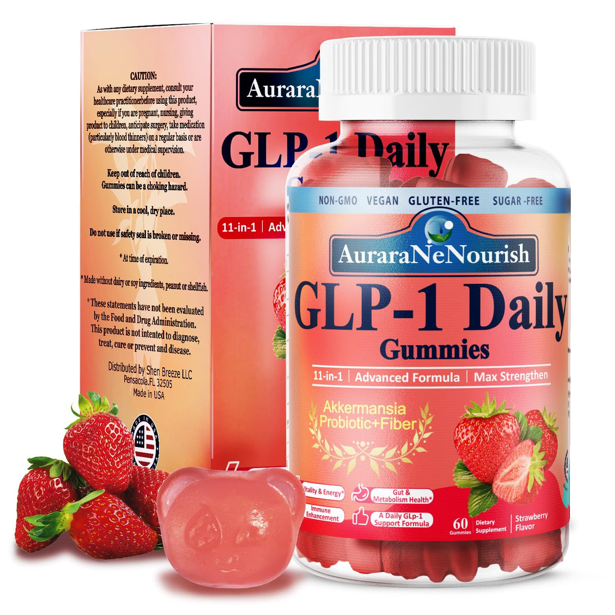 GLP-1 Probiotic Akkermansia Muciniphila Supplement, 11-in-1 Natural GLP Gummies with Green Tea, Bromelain, Fiber, Berberine, High Potency Support GLP-1 Production, Energy Digestion, Metabolism and Gut